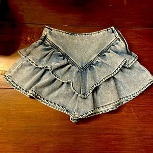 Tela mini ruffle blue jean denim skirt